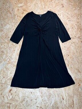 George Black Dress Womens XXL 20 Plus Size Faux Wrap Twist Front V-Neck Stretch